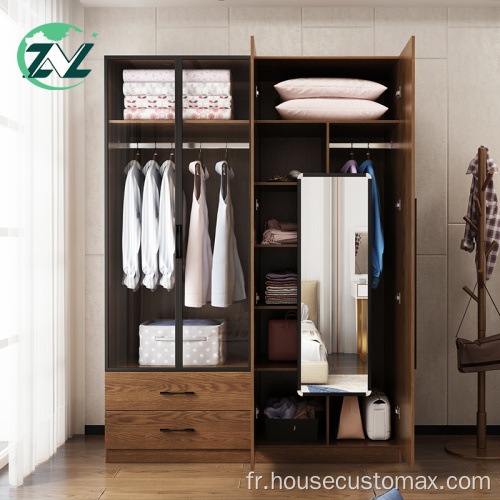 Armoire à vêtements en bois avec porte en verre